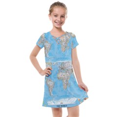 Blue White And Green World Map National Geographic Kids  Cross Web Dress by B30l