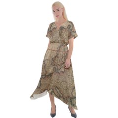 Old Vintage Classic Map Of Europe Cross Front Sharkbite Hem Maxi Dress by B30l