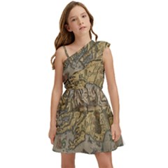 Iceland Cartography Map Renaissance Kids  One Shoulder Party Dress by B30l