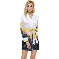 Variety Of Fruit Water Berry Food Splash Kiwi Grape Long Sleeve Satin Robe by B30l