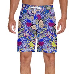 Blue Yellow Background Pattern Vector Texture Paisley Men s Beach Shorts by danenraven