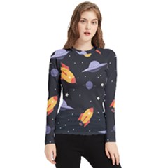 Cosmos Rockets Spaceships Ufos Women s Long Sleeve Rash Guard by Cowasu