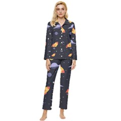 Cosmos Rockets Spaceships Ufos Womens  Long Sleeve Velvet Pocket Pajamas Set by Cowasu
