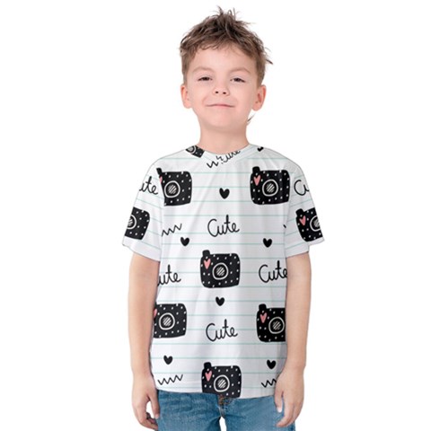 Cute Cameras Doodles Hand Drawn Kids  Cotton Tee by Cowasu