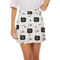 Cute Cameras Doodles Hand Drawn Mini Front Wrap Skirt by Cowasu