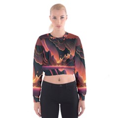 Fire Flame Burn Hot Heat Light Burning Orange Cropped Sweatshirt by Cowasu