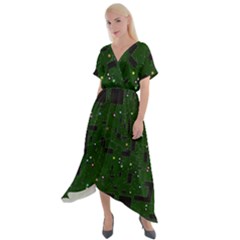 Circuit Board Conductor Tracks Cross Front Sharkbite Hem Maxi Dress by Cowasu