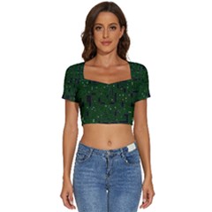 Circuit Board Conductor Tracks Short Sleeve Square Neckline Crop Top  by Cowasu