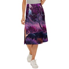 Landscape Landscape Painting Purple Purple Trees Midi Panel Skirt by Cowasu