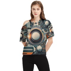 Illustrations Technology Robot Internet Processor One Shoulder Cut Out Tee by Cowasu