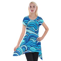 Pattern Ocean Waves Blue Nature Sea Abstract Short Sleeve Side Drop Tunic by danenraven
