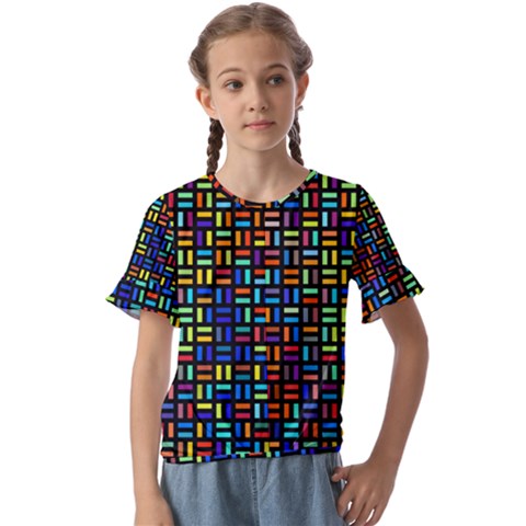 Geometric Colorful Square Rectangle Kids  Cuff Sleeve Scrunch Bottom Tee by Bangk1t