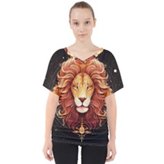 Lion Star Sign Astrology Horoscope V-neck Dolman Drape Top by Bangk1t