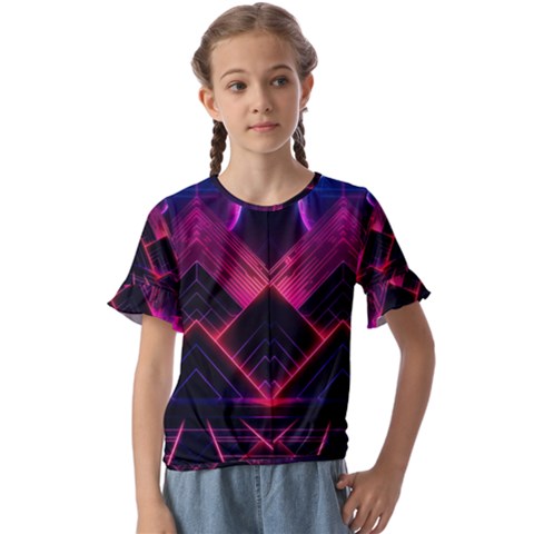 Synthwave City Retrowave Wave Kids  Cuff Sleeve Scrunch Bottom Tee by Bangk1t