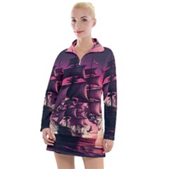 Ship Pirate Adventure Landscape Ocean Sun Heaven Women s Long Sleeve Casual Dress by Ndabl3x