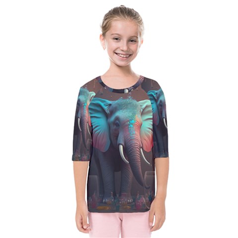 Elephant Tusks Trunk Wildlife Africa Kids  Quarter Sleeve Raglan Tee by Ndabl3x