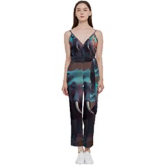 Elephant Tusks Trunk Wildlife Africa V-neck Spaghetti Strap Tie Front Jumpsuit by Ndabl3x