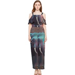 Elephant Tusks Trunk Wildlife Africa Draped Sleeveless Chiffon Jumpsuit by Ndabl3x