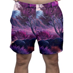 Landscape Painting Purple Tree Men s Shorts by Ndabl3x