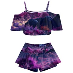 Landscape Painting Purple Tree Kids  Off Shoulder Skirt Bikini by Ndabl3x