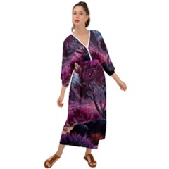Landscape Painting Purple Tree Grecian Style  Maxi Dress by Ndabl3x