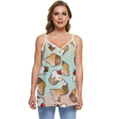 Cupcakes Cake Pie Pattern Casual Spaghetti Strap Chiffon Top by Ndabl3x