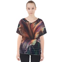 Flower Orange Lilly V-neck Dolman Drape Top by Ndabl3x
