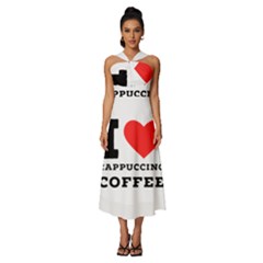 I Love Cappuccino Coffee Sleeveless Cross Front Cocktail Midi Chiffon Dress by ilovewhateva