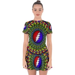 Grateful Dead Pattern Drop Hem Mini Chiffon Dress by Wav3s