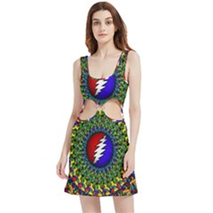 Grateful Dead Pattern Velour Cutout Dress by Wav3s