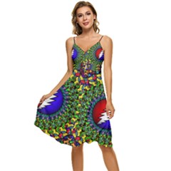 Grateful Dead Pattern Sleeveless Tie Front Chiffon Dress by Wav3s