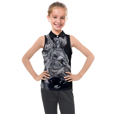 Angry Male Lion Roar Kids  Sleeveless Polo Tee by Wav3s