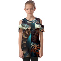 Peacock Bird Feathers Plumage Colorful Texture Abstract Fold Over Open Sleeve Top by Wav3s