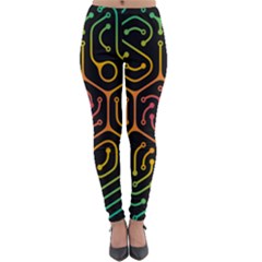 Circuit Hexagonal Geometric Pattern Background Pattern Lightweight Velour Leggings by Wav3s