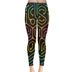 Circuit Hexagonal Geometric Pattern Background Pattern Inside Out Leggings by Wav3s