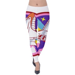 Badge-patch-pink-rainbow-rocket Velvet Leggings by Wav3s