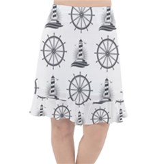 Marine-nautical-seamless-pattern-with-vintage-lighthouse-wheel Fishtail Chiffon Skirt by Wav3s