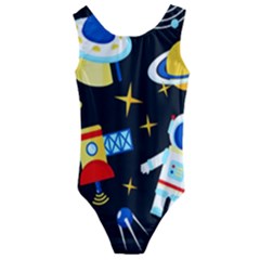 Space Seamless Pattern Kids  Cut-out Back One Piece Swimsuit by Wav3s