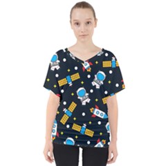 Seamless-adventure-space-vector-pattern-background V-neck Dolman Drape Top by Wav3s