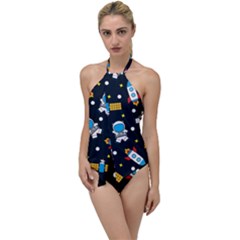 Seamless-adventure-space-vector-pattern-background Go With The Flow One Piece Swimsuit by Wav3s