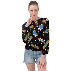 Seamless-adventure-space-vector-pattern-background Banded Bottom Chiffon Top by Wav3s