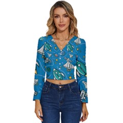 About-space-seamless-pattern Long Sleeve V-neck Top by Wav3s