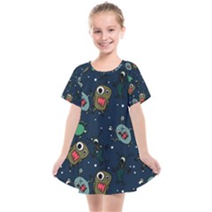 Monster-alien-pattern-seamless-background Kids  Smock Dress by Wav3s