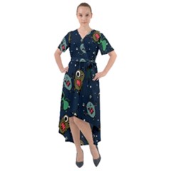 Monster-alien-pattern-seamless-background Front Wrap High Low Dress by Wav3s