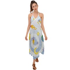 Science Fiction Outer Space Halter Tie Back Dress  by Ndabl3x