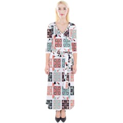 Mint Black Coral Heart Paisley Quarter Sleeve Wrap Maxi Dress by Ndabl3x