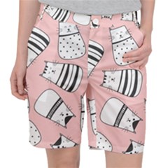 Cute Cats Cartoon Seamless-pattern Women s Pocket Shorts by Vaneshart