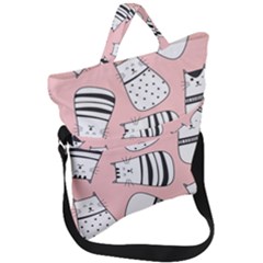 Cute Cats Cartoon Seamless-pattern Fold Over Handle Tote Bag by Vaneshart