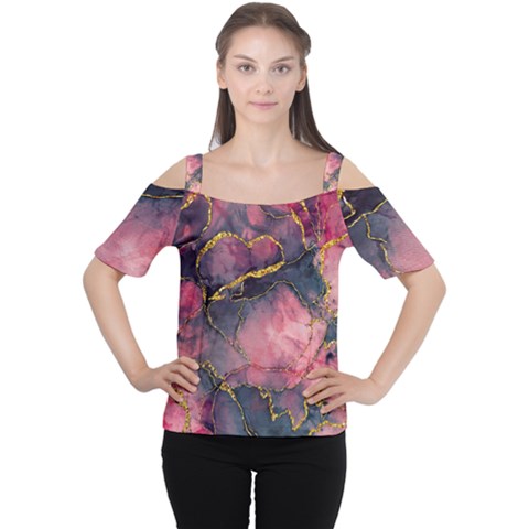 Pink Texture Resin Cutout Shoulder Tee by Vaneshop