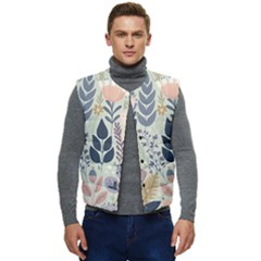 Flower Floral Pastel Men s Short Button Up Puffer Vest	 by Vaneshop